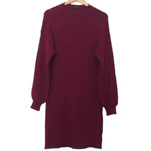 Line & Dot Alder Sweater Dress Midi Rib Burgundy Anthropologie Mock Neck Medium